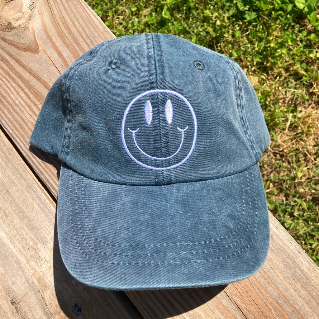 embroidered smiley face dad hat blue