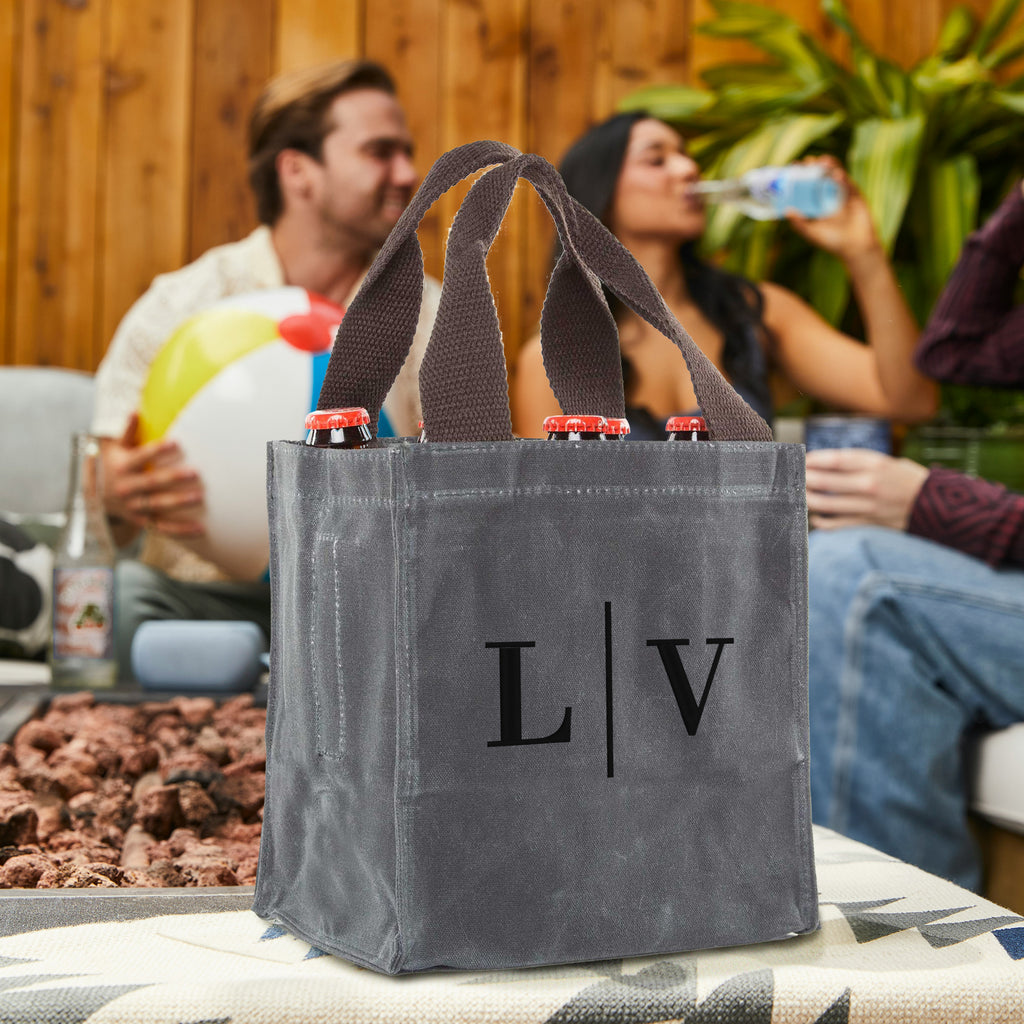 Personalized Waxed Canvas Bottle Carrier