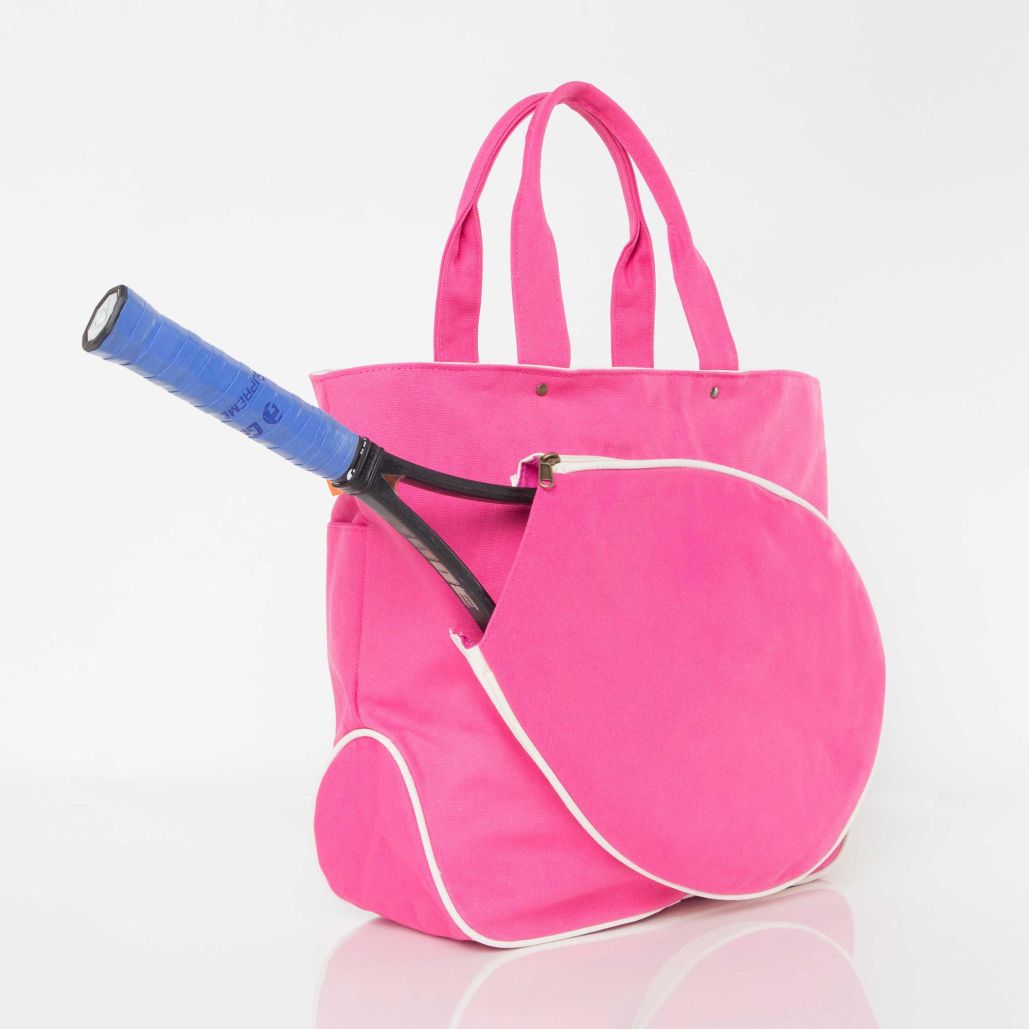 Tennis Bag - Natural Canvas with Pink and Red Stripe