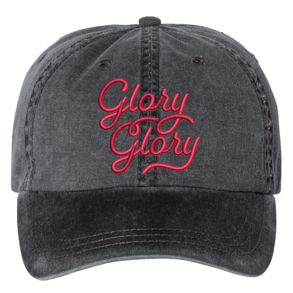 Glory Glory pigment dyed dad hat in black and red