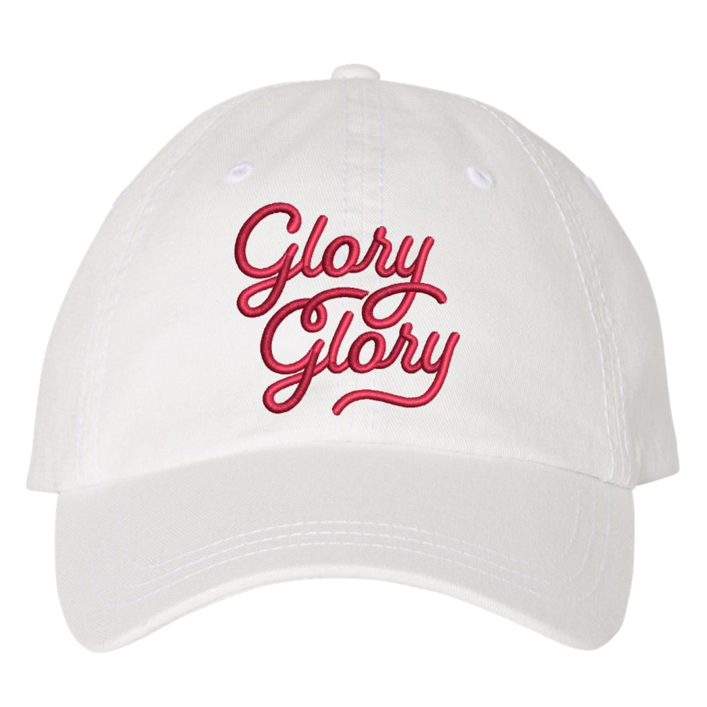 Glory Glory pigment dyed dad hat in white and red